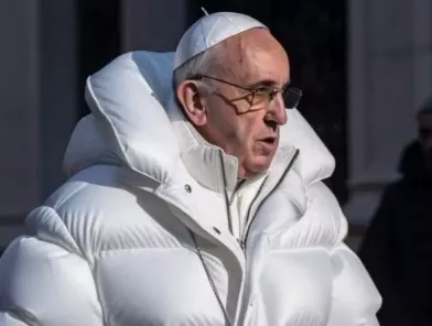 Papež v beli puhovki? Fotomontaža!